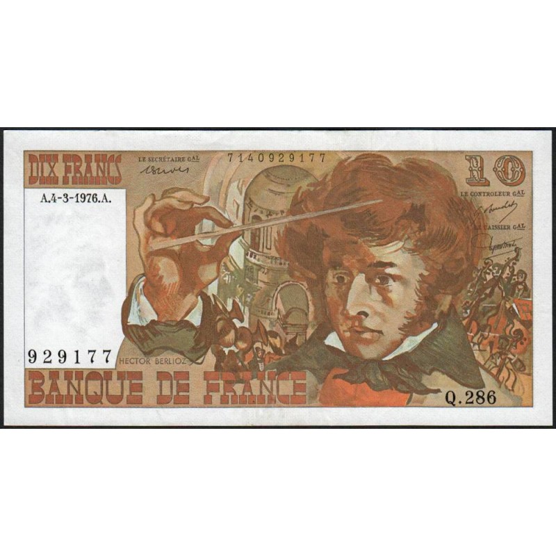 F 63-18 - 04/03/1976 - 10 francs - Berlioz - Série Q.286 - Etat : TTB+