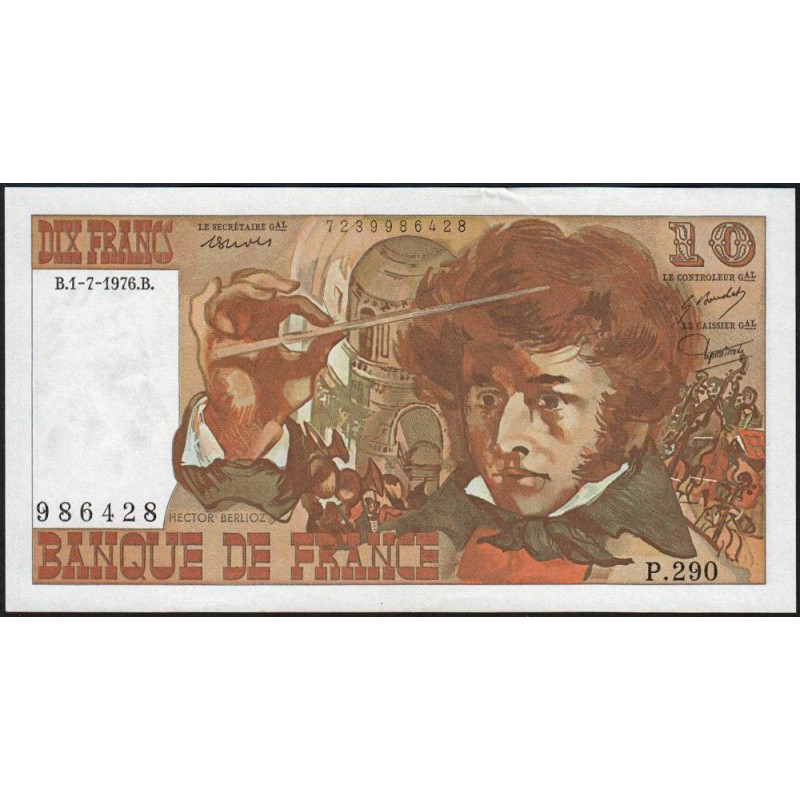 F 63-19 - 01/07/1976 - 10 francs - Berlioz - Série P.290 - Etat : SUP+