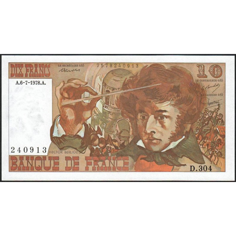F 63-24 - 06/07/1978 - 10 francs - Berlioz - Série D.304 - Etat : SUP+