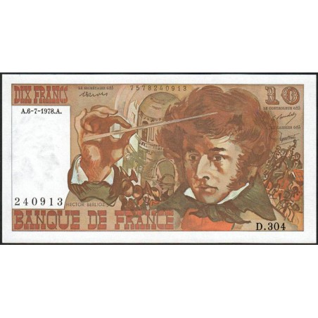 F 63-24 - 06/07/1978 - 10 francs - Berlioz - Série D.304 - Etat : SUP+