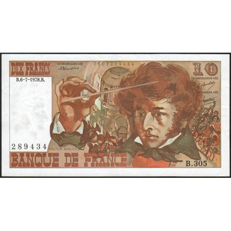 F 63-24 - 06/07/1978 - 10 francs - Berlioz - Série B.305 - Etat : SUP+