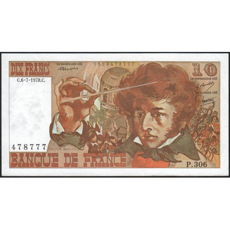 F 63-25 - 06/07/1978 - 10 francs - Berlioz - Série P.306 - Etat : SUP+