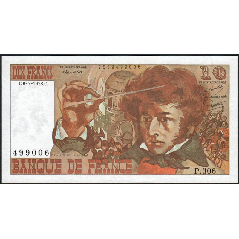 F 63-25 - 06/07/1978 - 10 francs - Berlioz - Série P.306 - Etat : SUP+