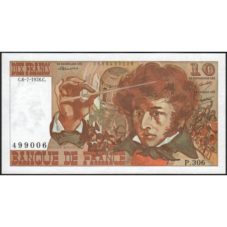 F 63-25 - 06/07/1978 - 10 francs - Berlioz - Série P.306 - Etat : SUP+