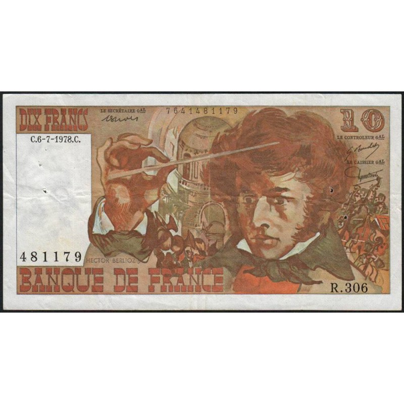 F 63-25 - 06/07/1978 - 10 francs - Berlioz - Série R.306 - Etat : TTB-