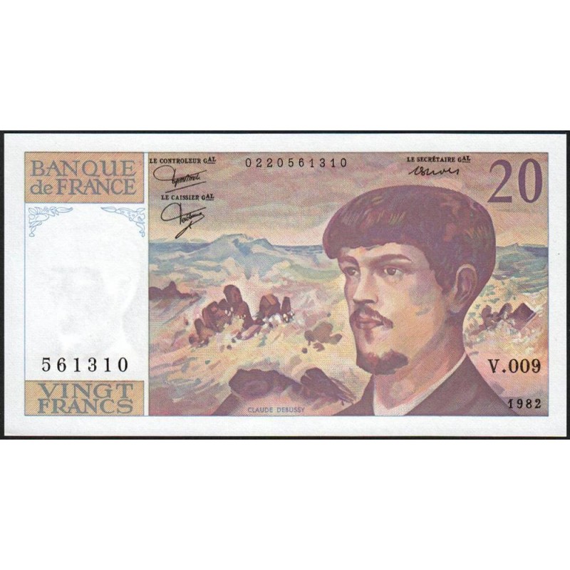 F 66-03 - 1982 - 20 francs - Debussy - Série V.009 - Etat : pr.NEUF