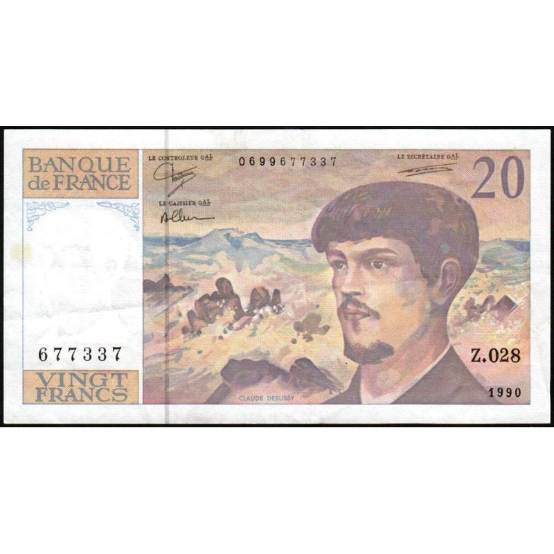 F 66bis-01 - 1990 - 20 francs - Debussy - Série Z.028 - Etat : TTB+