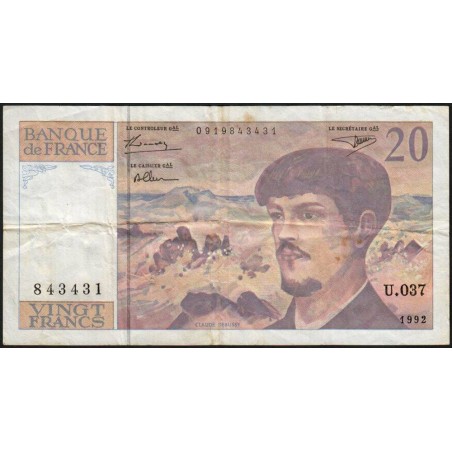 F 66bis-03 - 1992 - 20 francs - Debussy - Série U.307 - Etat : TB-