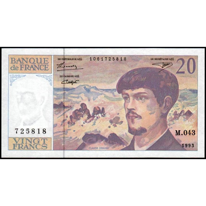 F 66bis-05 - 1993 - 20 francs - Debussy - Série M.043 - Etat : NEUF