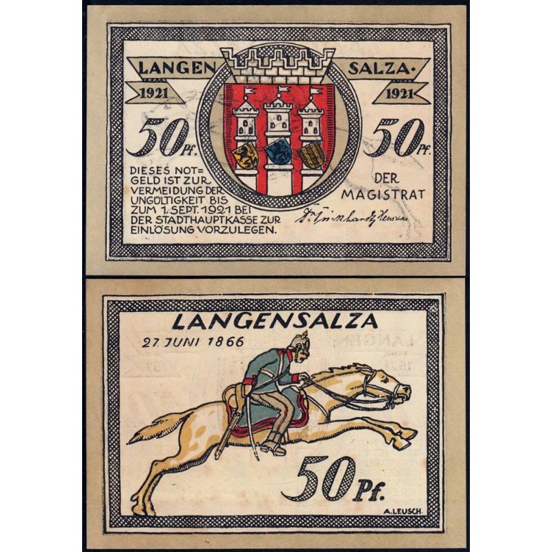 Allemagne - Notgeld - Langensalza - 50 pfennig - Type 1 - 1921 - Etat : SPL