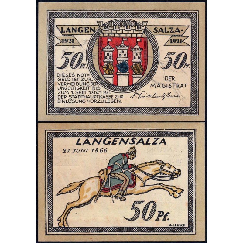 Allemagne - Notgeld - Langensalza - 50 pfennig - 1921 - Etat : SPL