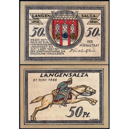 Allemagne - Notgeld - Langensalza - 50 pfennig - Type 1 - 1921 - Etat : SPL