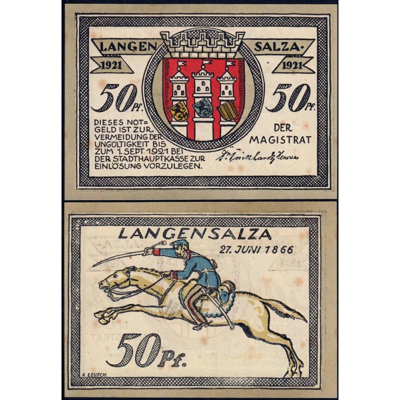 Allemagne - Notgeld - Langensalza - 50 pfennig - Type 2 - 1921 - Etat : SPL