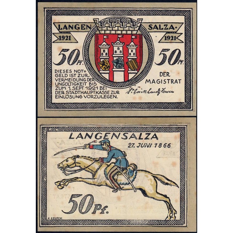 Allemagne - Notgeld - Langensalza - 50 pfennig - 1921 - Etat : SPL