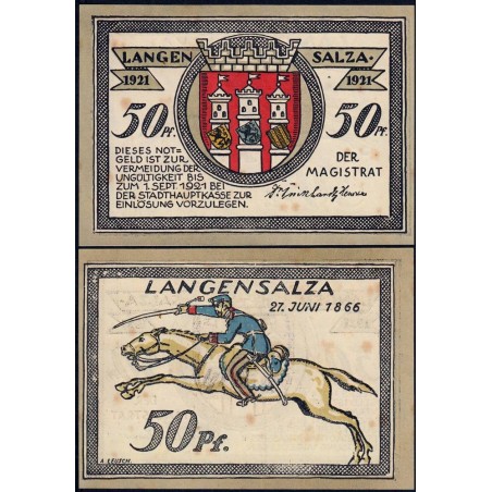 Allemagne - Notgeld - Langensalza - 50 pfennig - Type 2 - 1921 - Etat : SPL