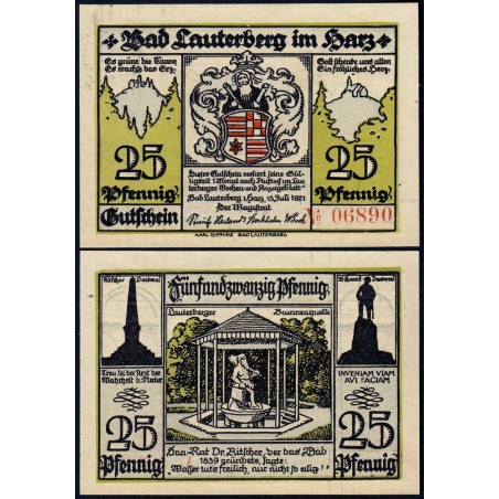 Allemagne - Notgeld - Lauterberg - 25 pfennig - Réf. c - 15/07/1921 - Etat : NEUF