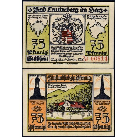 Allemagne - Notgeld - Lauterberg - 75 pfennig - Réf. b - 15/07/1921 - Etat : NEUF