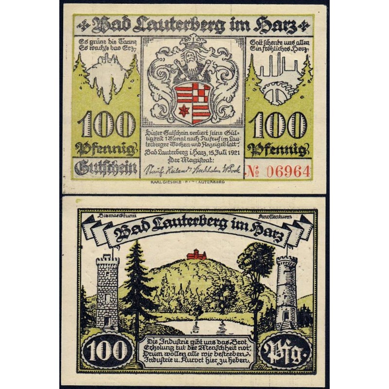 Allemagne - Notgeld - Lauterberg - 100 pfennig - 15/07/1921 - Etat : NEUF