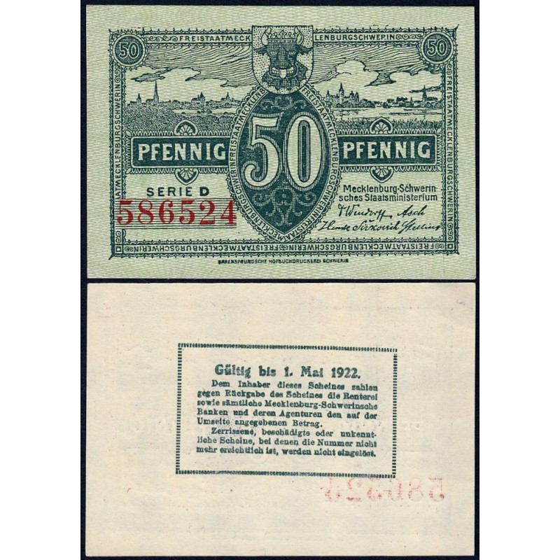 Allemagne - Notgeld - Mecklenburg-Schwerin - 50 pfennig - Série D - 1922 - Etat : SPL