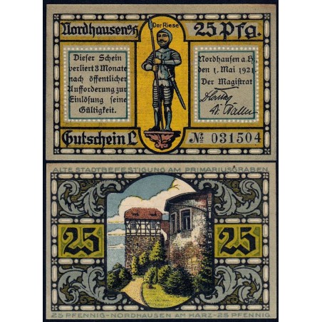 Allemagne - Notgeld - Nordhausen - 25 pfennig - 01/05/1921 - Etat : NEUF