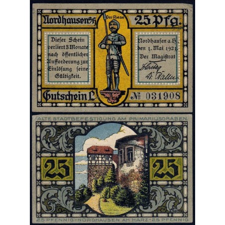 Allemagne - Notgeld - Nordhausen - 25 pfennig - 01/05/1921 - Etat : SUP