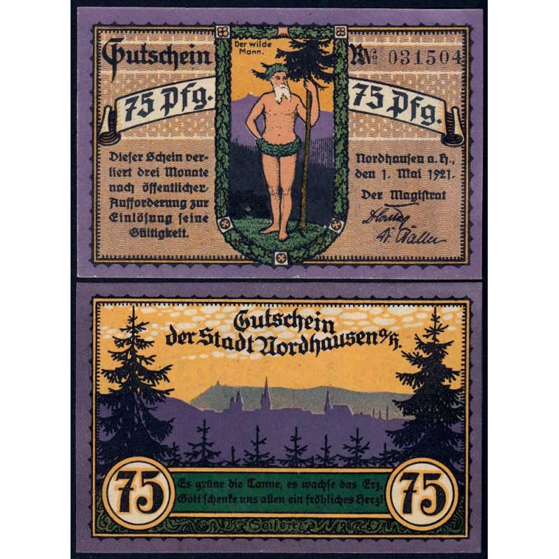 Allemagne - Notgeld - Nordhausen - 75 pfennig - 01/05/1921 - Etat : NEUF
