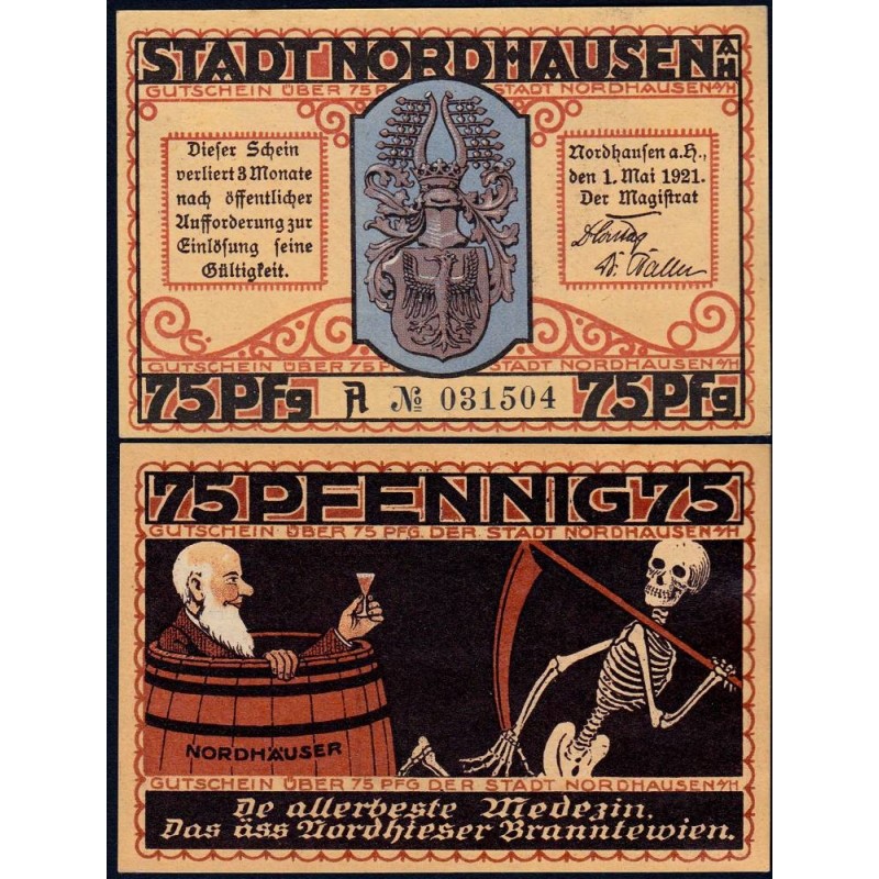 Allemagne - Notgeld - Nordhausen - 75 pfennig - 01/05/1921 - Etat : SPL