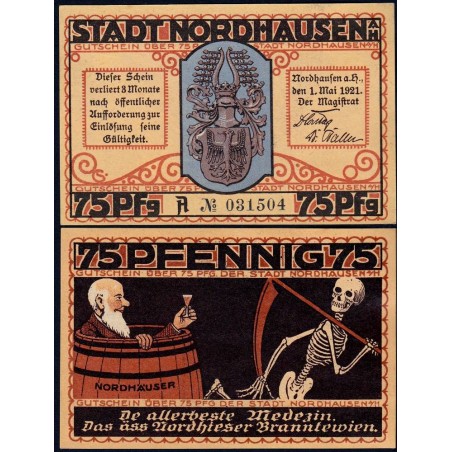 Allemagne - Notgeld - Nordhausen - 75 pfennig - 01/05/1921 - Etat : SPL