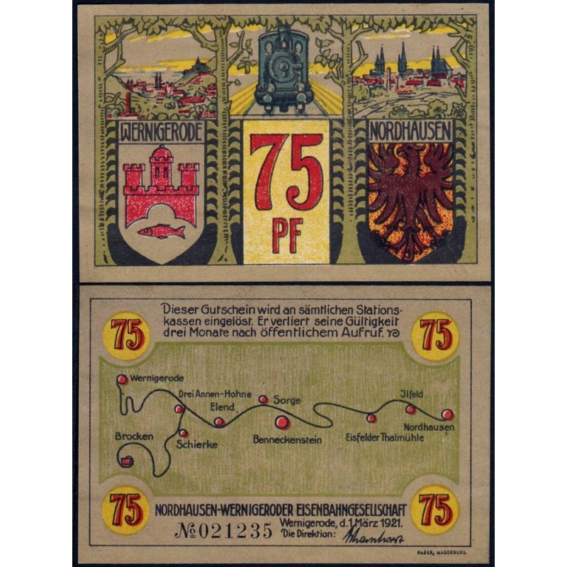 Allemagne - Notgeld - Wernigerode (Chemin de Fer) - 75 pfennig - 01/03/1921 - Etat : SPL