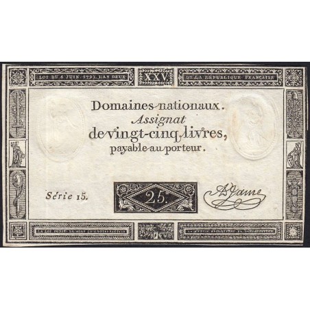 Assignat 43a - 25 livres - 6 juin 1793 - Série 15 - Etat : SUP+ à SPL