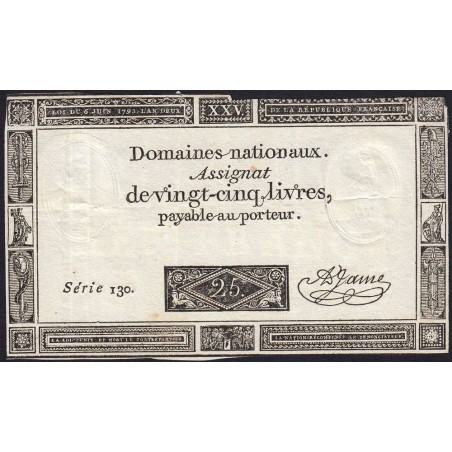 Assignat 43a - 25 livres - 6 juin 1793 - Série 130 - Etat : TB