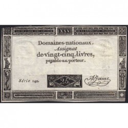 Assignat 43a - 25 livres - 6 juin 1793 - Série 140 - Etat : TTB-