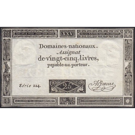 Assignat 43a - 25 livres - 6 juin 1793 - Série 224 - Etat : TTB+