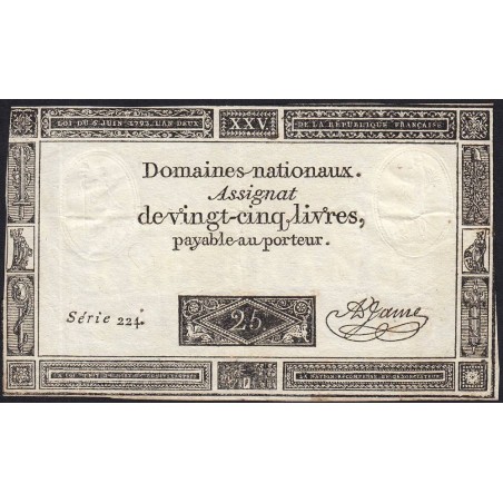 Assignat 43a - 25 livres - 6 juin 1793 - Série 224 - Etat : TTB