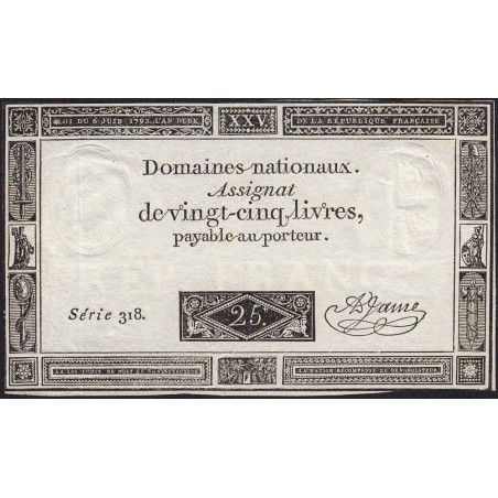 Assignat 43a - 25 livres - 6 juin 1793 - Série 318 - Etat : TTB+