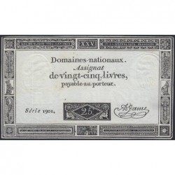 Assignat 43a - 25 livres - 6 juin 1793 - Série 1901 - Etat : TTB