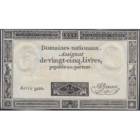 Assignat 43a - 25 livres - 6 juin 1793 - Série 3220 - Etat : TTB