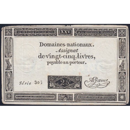 Assignat 43f-05 - Faux 25 livres - 6 juin 1793 - Série 306 - Etat : TTB