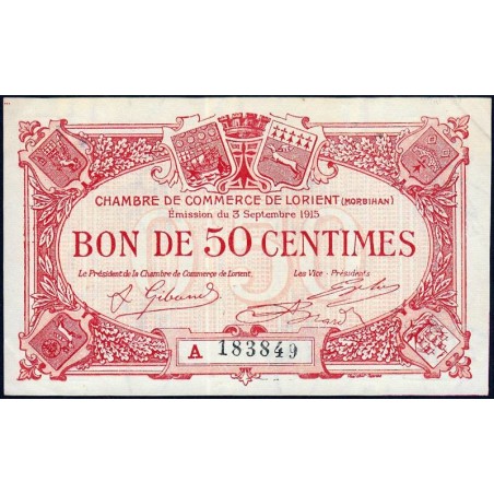 Lorient (Morbihan) - Pirot 75-20 - 50 centimes - Série A - 03/09/1915 - Etat : SUP