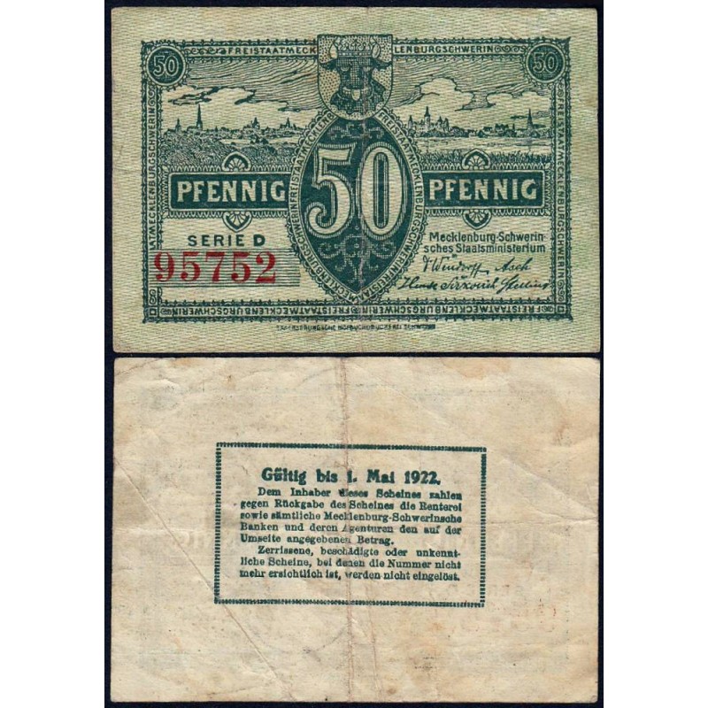 Allemagne - Notgeld - Mecklenburg-Schwerin - 50 pfennig - Série D - 1922 - Etat : TB