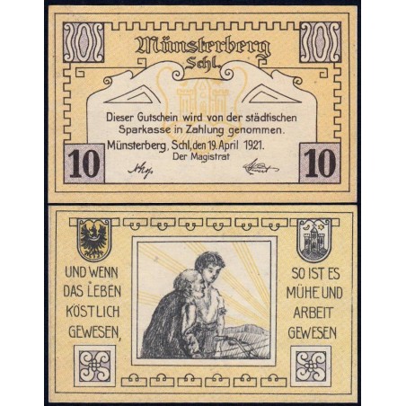 Pologne - Notgeld - Münsterberg (Ziebice) - 10 pfennig - 19/04/1921 - Etat : NEUF