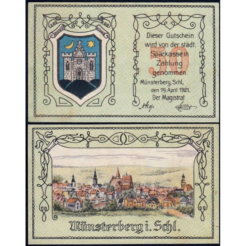 Pologne - Notgeld - Münsterberg (Ziebice) - 50 pfennig - 19/04/1921 - Etat : NEUF