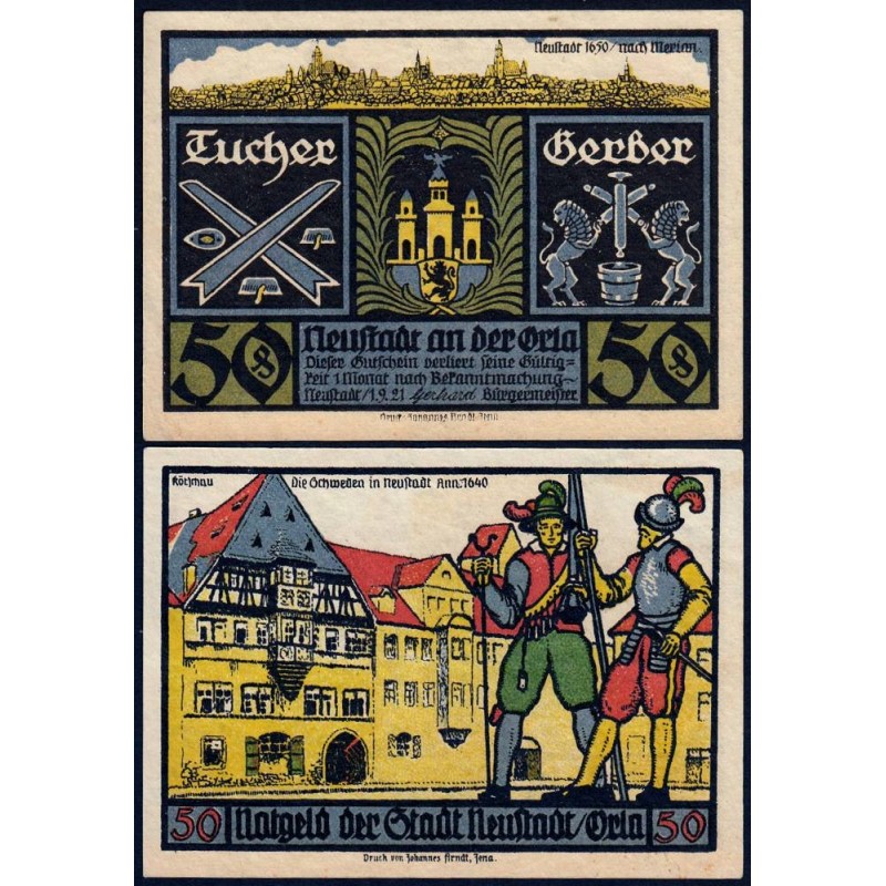 Allemagne - Notgeld - Neustadt-an-der-Orla - 50 pfennig - 01/09/1921 - Etat : NEUF