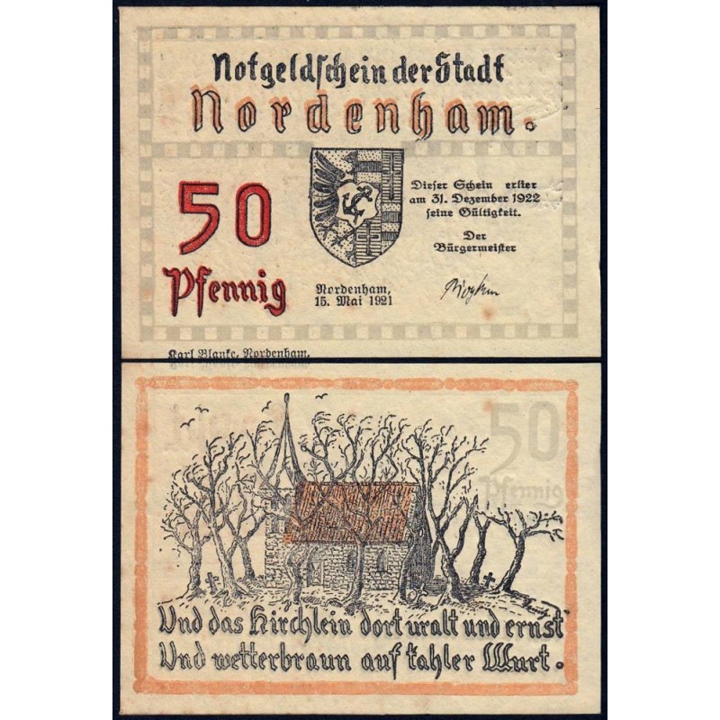 Allemagne - Notgeld - Nordenham - 50 pfennig - 15/05/1921 - Etat : SPL+