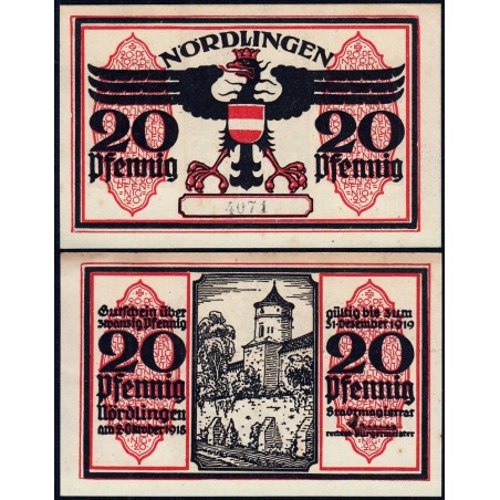 Allemagne - Notgeld - Nördlingen - 20 pfennig - 02/10/1918 - Etat : SPL