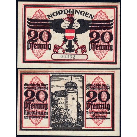 Allemagne - Notgeld - Nördlingen - 20 pfennig - 02/10/1918 - Etat : SPL+