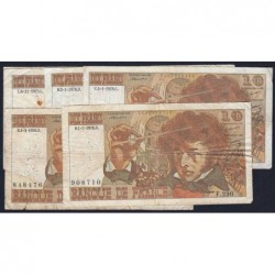 F 63 - 1975/1976 - 10 francs - Berlioz - Lot de 5 billets dates différentes - Etat : B à TB-