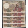 F 62 - 1967/1969 - 10 francs - Voltaire - Lot de 5 billets dates différentes - Etat : B- à TB-