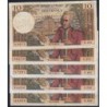 F 62 - 1967/1970 - 10 francs - Voltaire - Lot de 5 billets dates différentes - Etat : B- à TB-