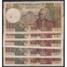 F 62 - 1970/1971 - 10 francs - Voltaire - Lot de 5 billets dates différentes - Etat : B- à TB-